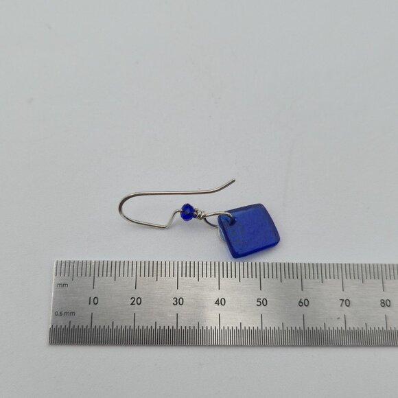 Sterling Silver Blue Glass Swirl Charm Handmade Earrings A4377 - Picture 4 of 5